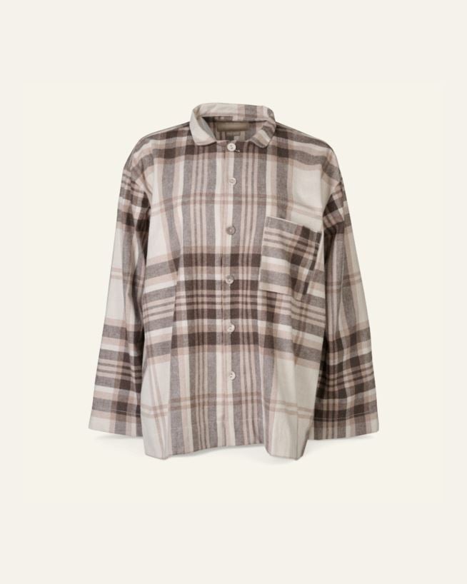 Garnfärgad flanellpyjamastopp brun - one size brun - 1