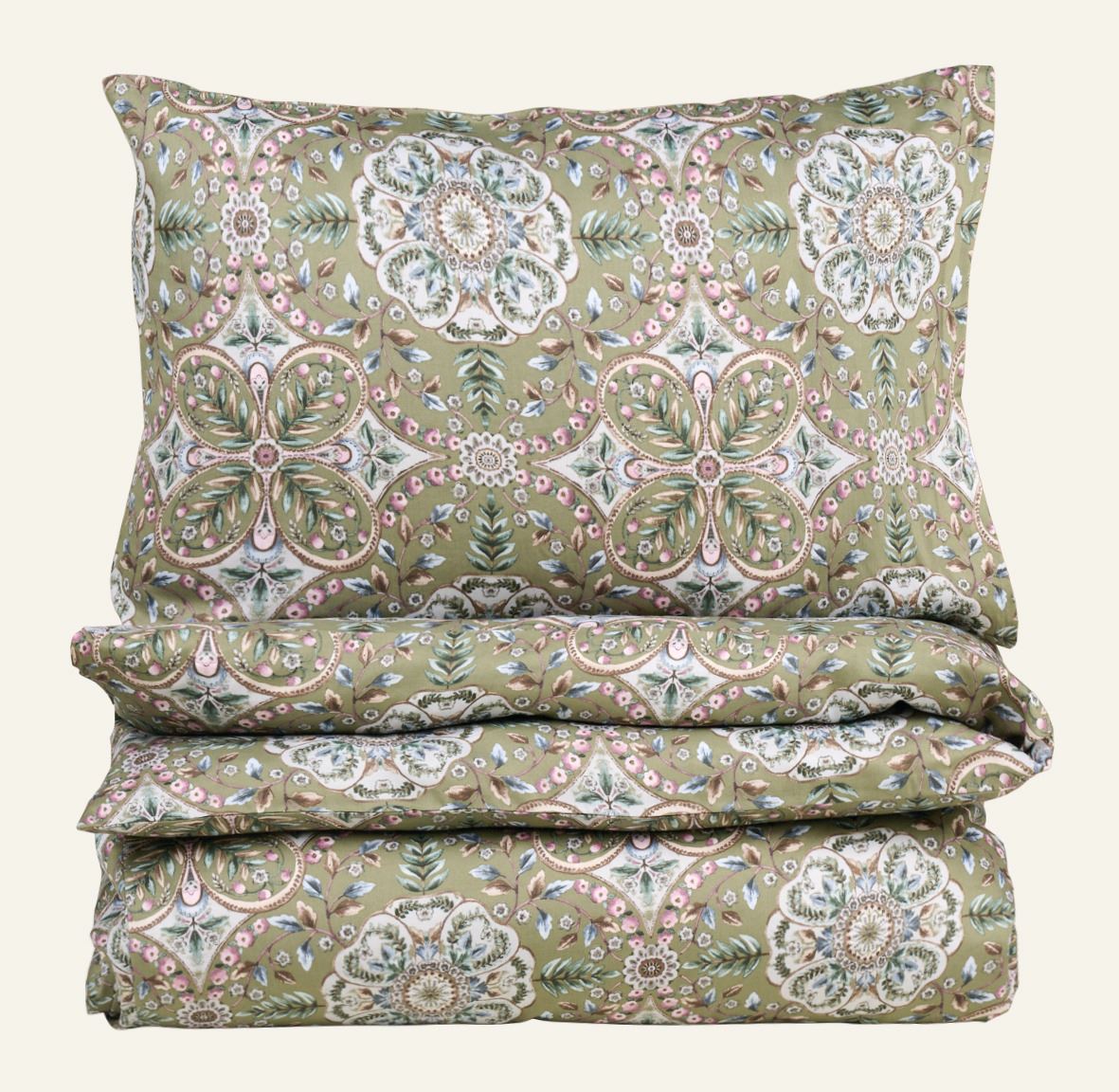 Påslakanset i satin multi/grön - 150x210 cm multi/grön - 1