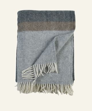 Gol stripe ullpläd mörkblå