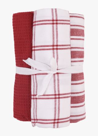 Stina 3pk kökshandduk mörkröd