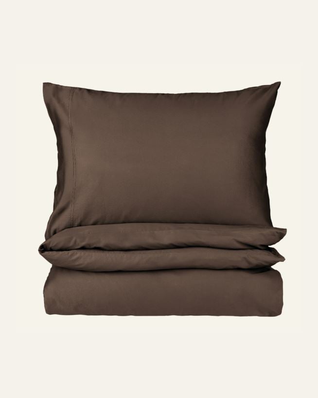 Påslakanset i satin mörkbrun - 150x210 cm mörkbrun - 1