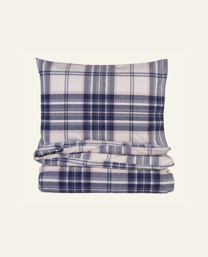 Påslakanset i garnfärgad flanell marinblå - 150x210 cm/50x60 cm marinblå - 1