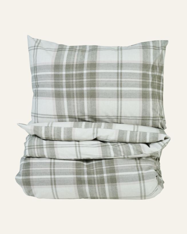 Påslakanset i garnfärgad flanell olivgrön - 150x210 cm olivgrön - 1
