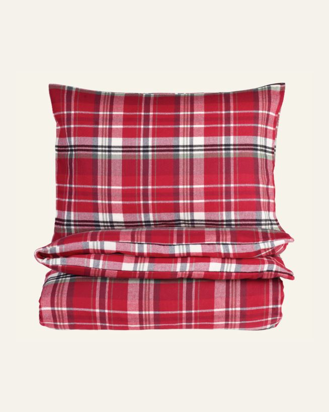 Påslakanset i garnfärgad flanell röd - 150x210+50x60 cm röd - 1