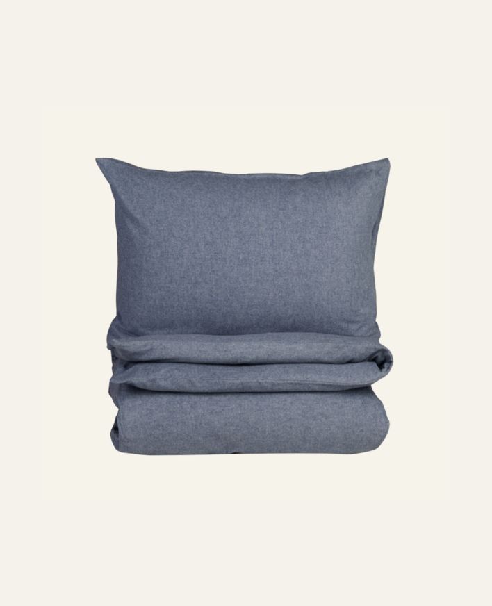 Påslakanset i garnfärgad flanell gråblå - 150x210+50x60 cm gråblå - 1