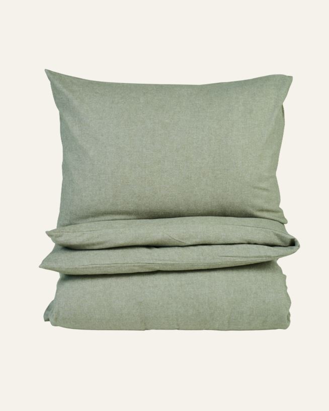 Påslakanset i garnfärgad flanell olivgrön - 150x210 cm olivgrön - 1