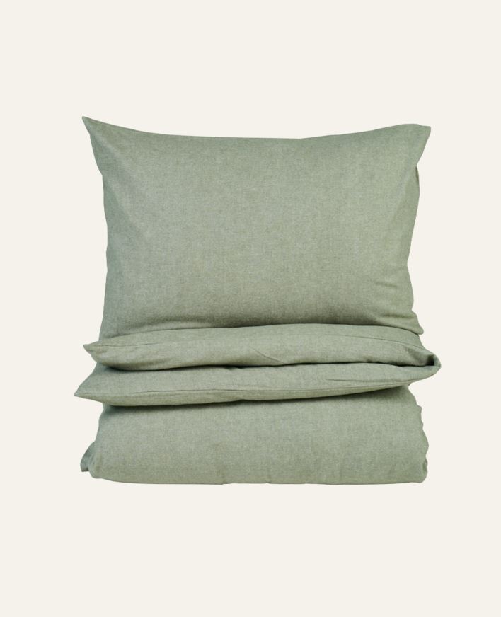 Påslakanset i garnfärgad flanell olivgrön - 150x210 cm/50x60 cm olivgrön - 1