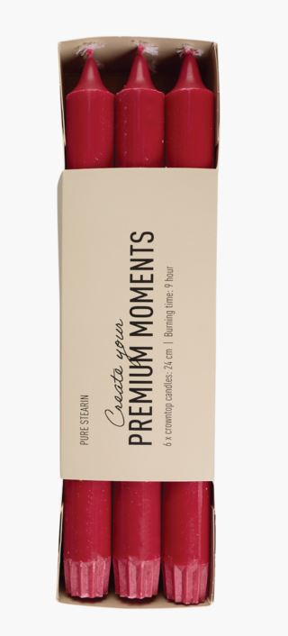 Premium stearin 6pk kronljus röd