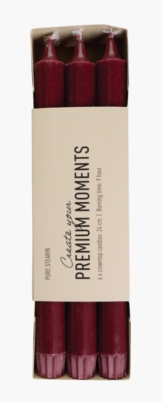 Premium stearin 6pk kronljus mörkröd