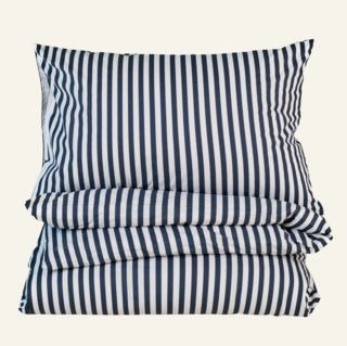 Classic stripe påslakanset i bomull marinblå