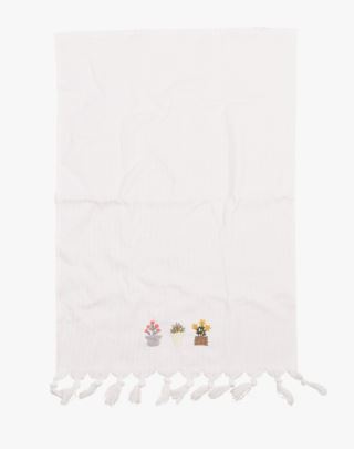 hemtex Flowerpot Embroidery handduk  vit