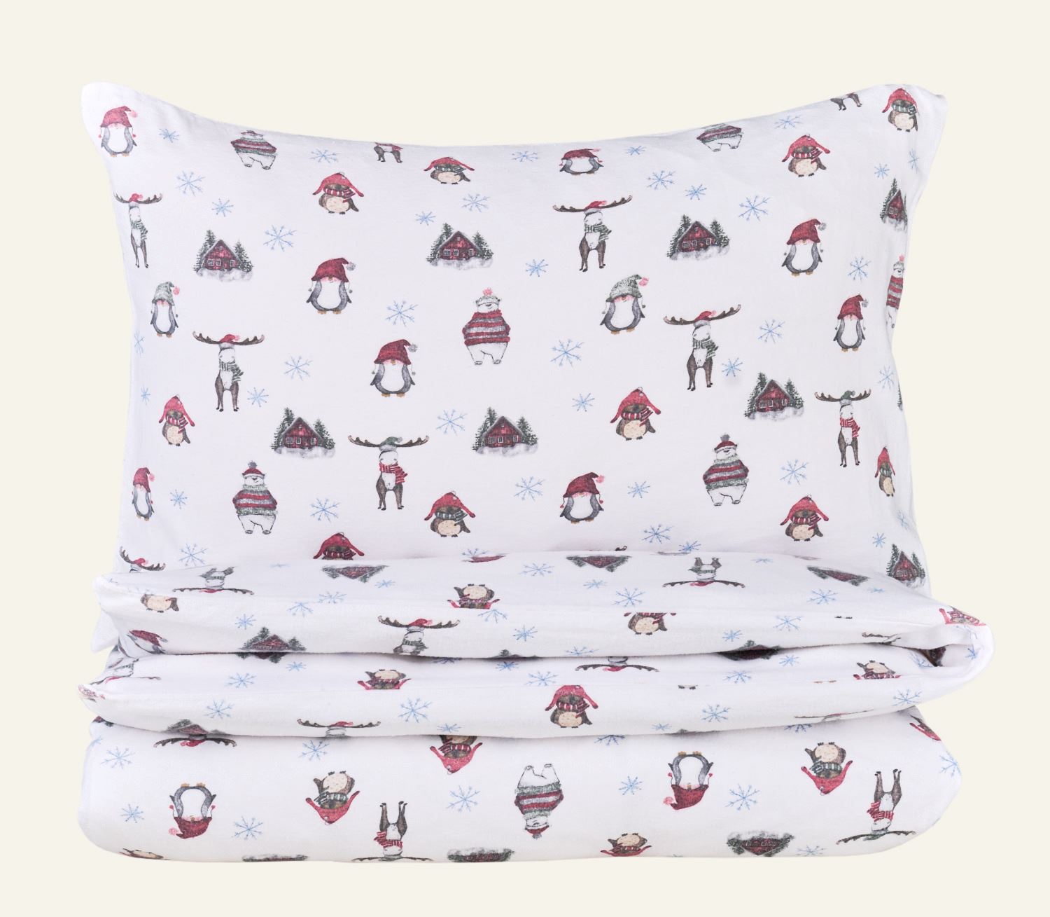 Christmas Animals påslakanset i flanell röd - Hemtex