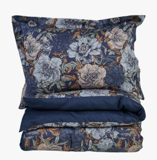 Peony påslakanset i satin mörkblå