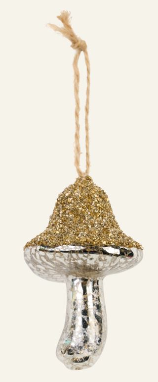 Gliiter mushroom julgransdekoration guld