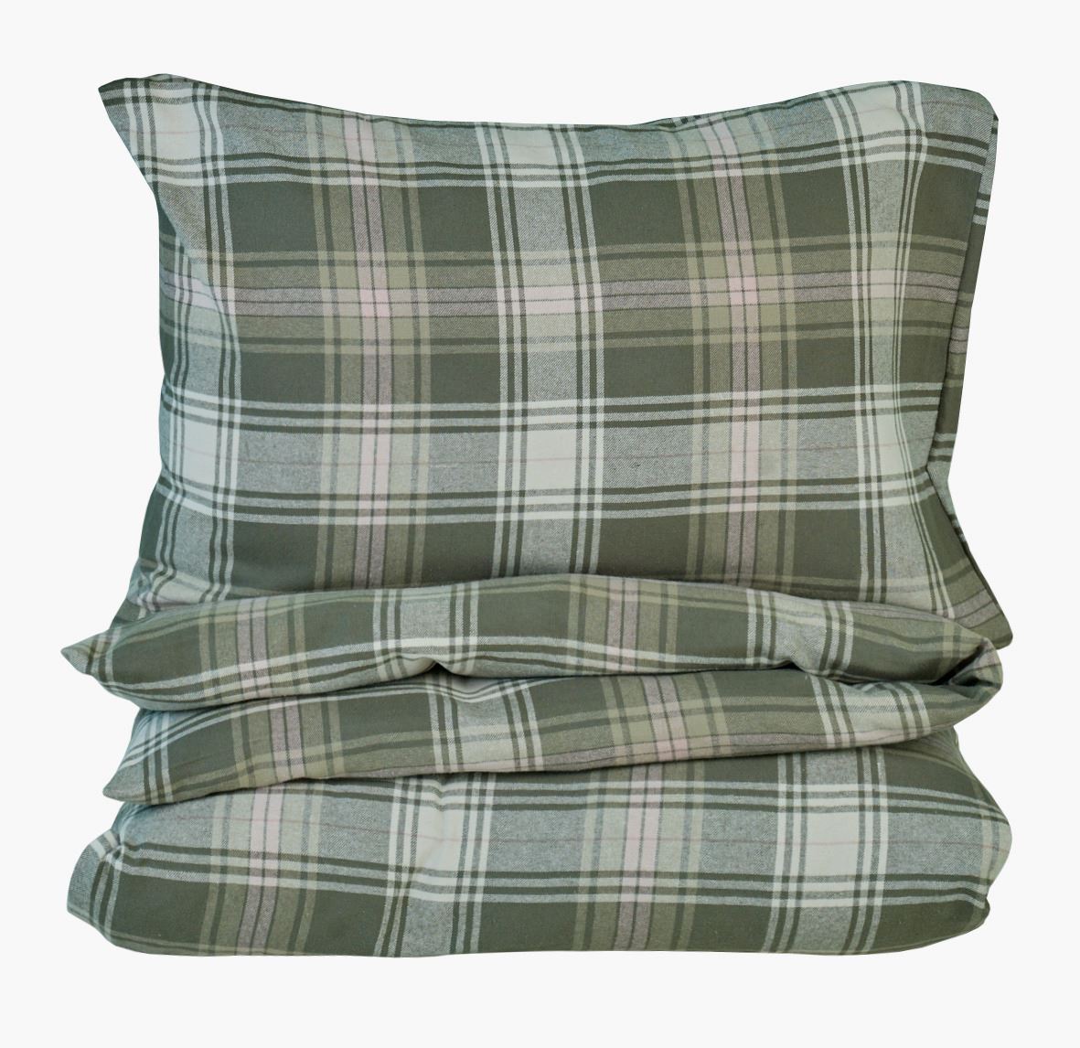 Påslakanset i garnfärgad flanell multi/grön - 150x210+50x60 cm multi/grön - 1