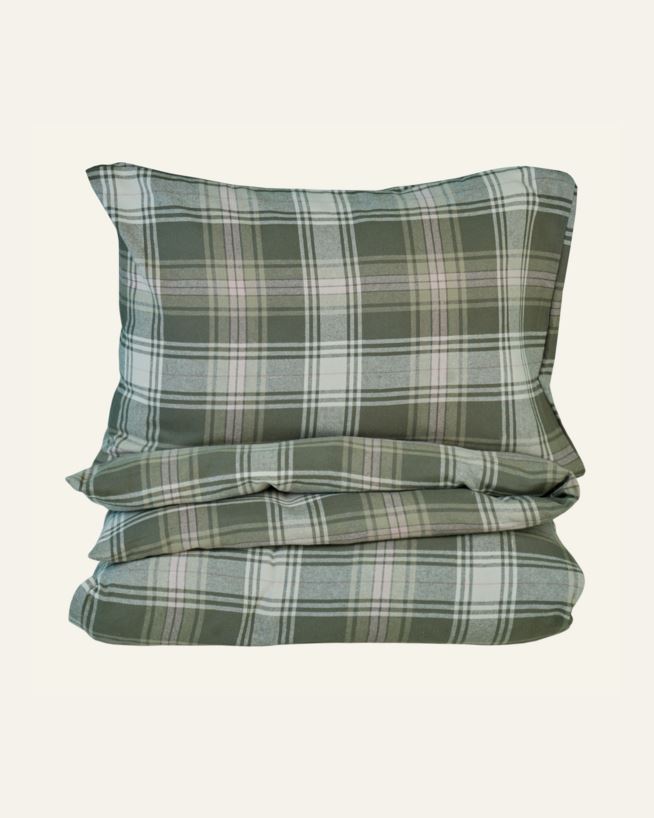 Påslakanset i garnfärgad flanell multi/grön - 150x210+50x60 cm multi/grön - 1