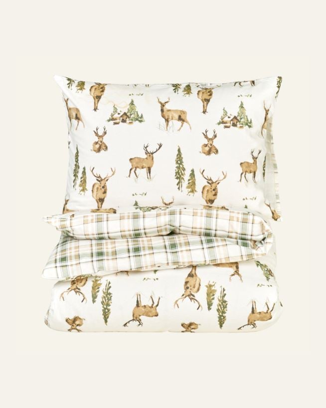 Påslakanset i flanell multi/grön - 150x210 cm multi/grön - 1