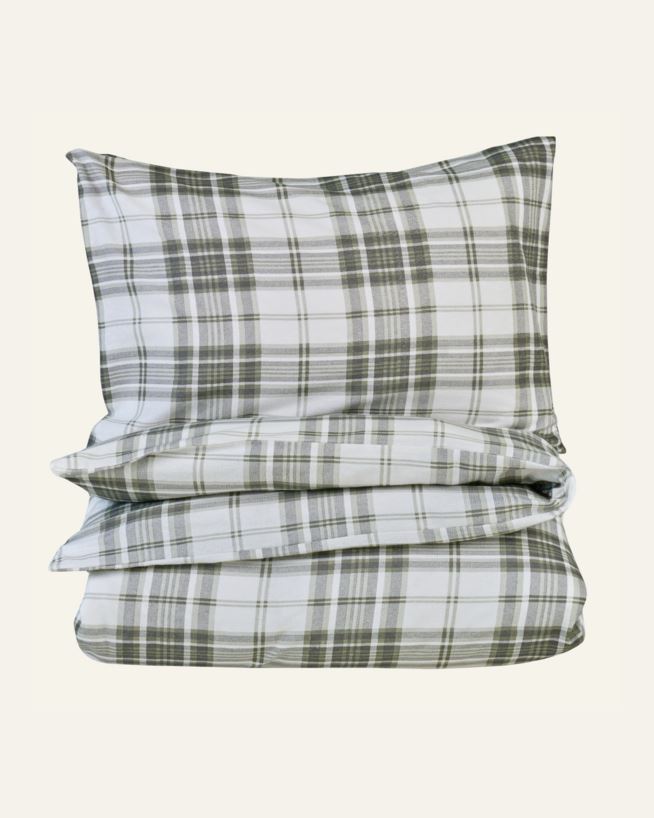 Påslakanset i flanell olivgrön - 150x210 cm/50x60 cm olivgrön - 1