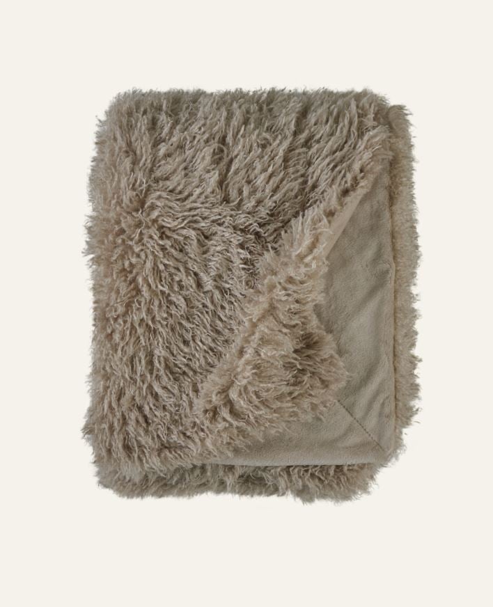 Pläd i pälsimitation natur - 130x170 cm natur - 1