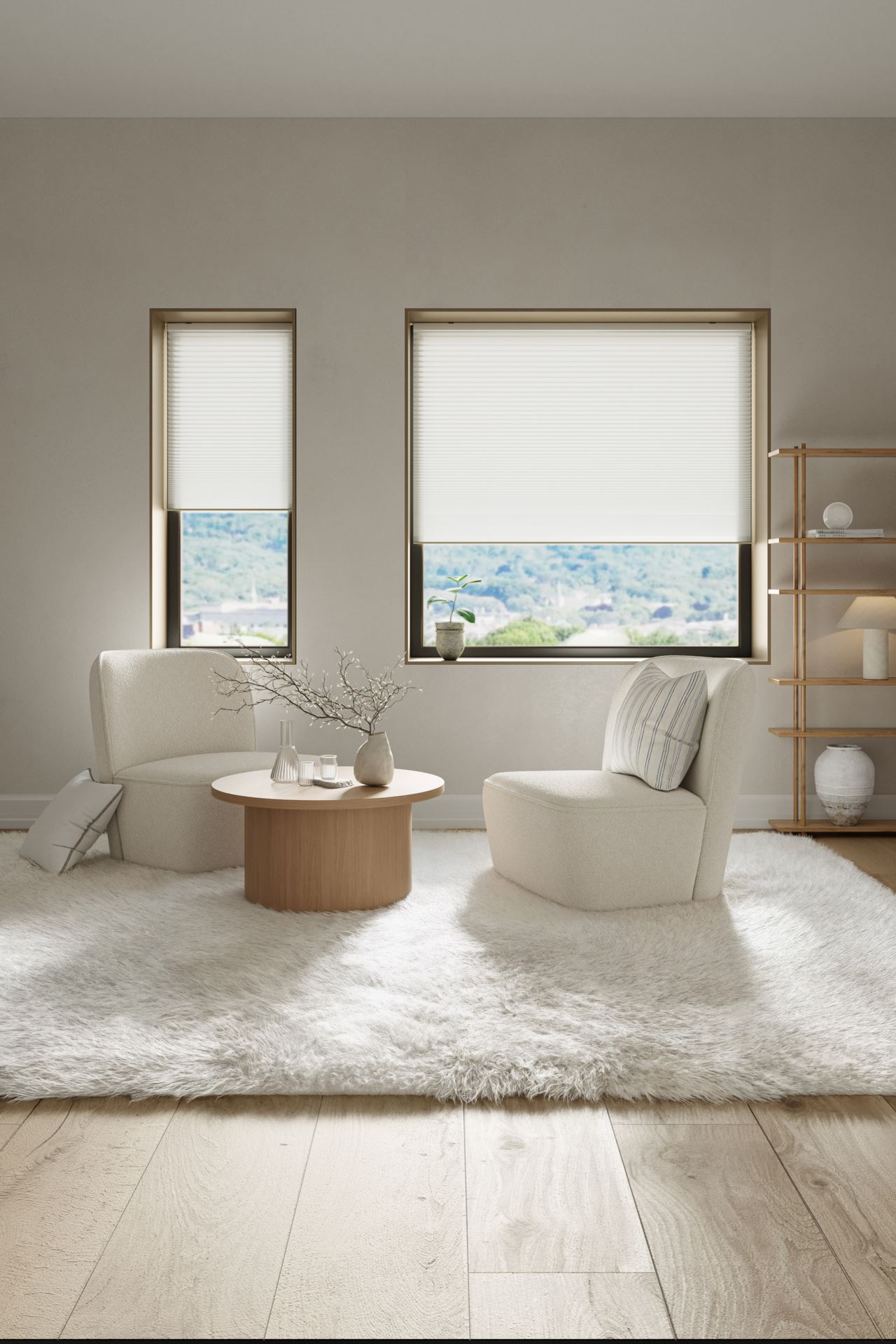 Ljusfiltrerande dubbel plisségardin vit - 2