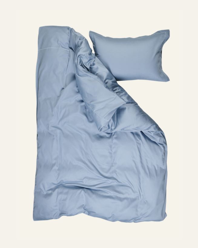 Påslakanset i egyptisk bomull satin himmelsblå - 150x210 cm/50x60 cm himmelsblå - 1