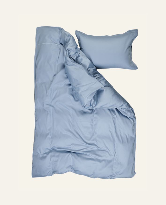 Påslakanset i egyptisk bomull satin himmelsblå - 150x210 cm/50x60 cm himmelsblå - 1