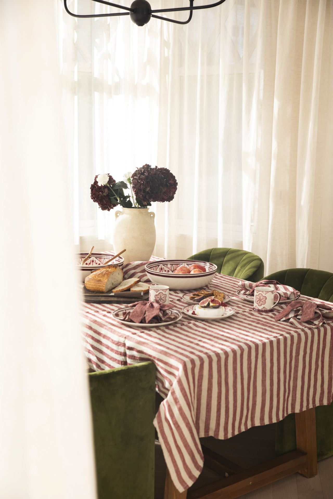 Linneduk mörkröd - 150x350 cm mörkröd - 1