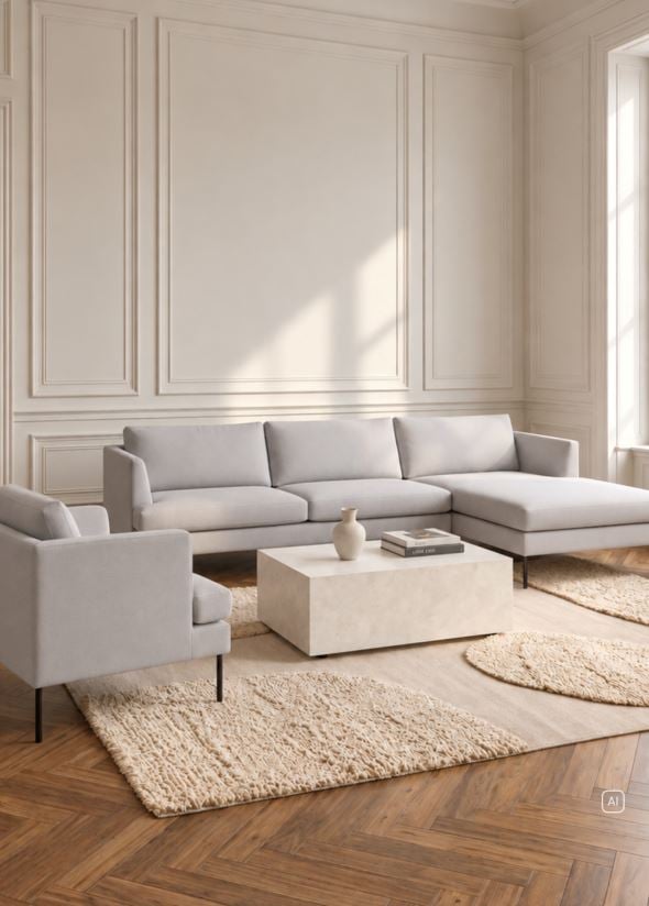 Soffa schäslong höger beige - 4