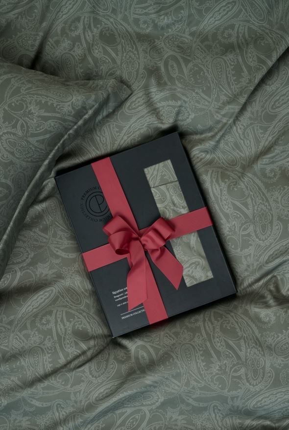 Påslakanset i egyptisk bomull satin olivgrön - 6