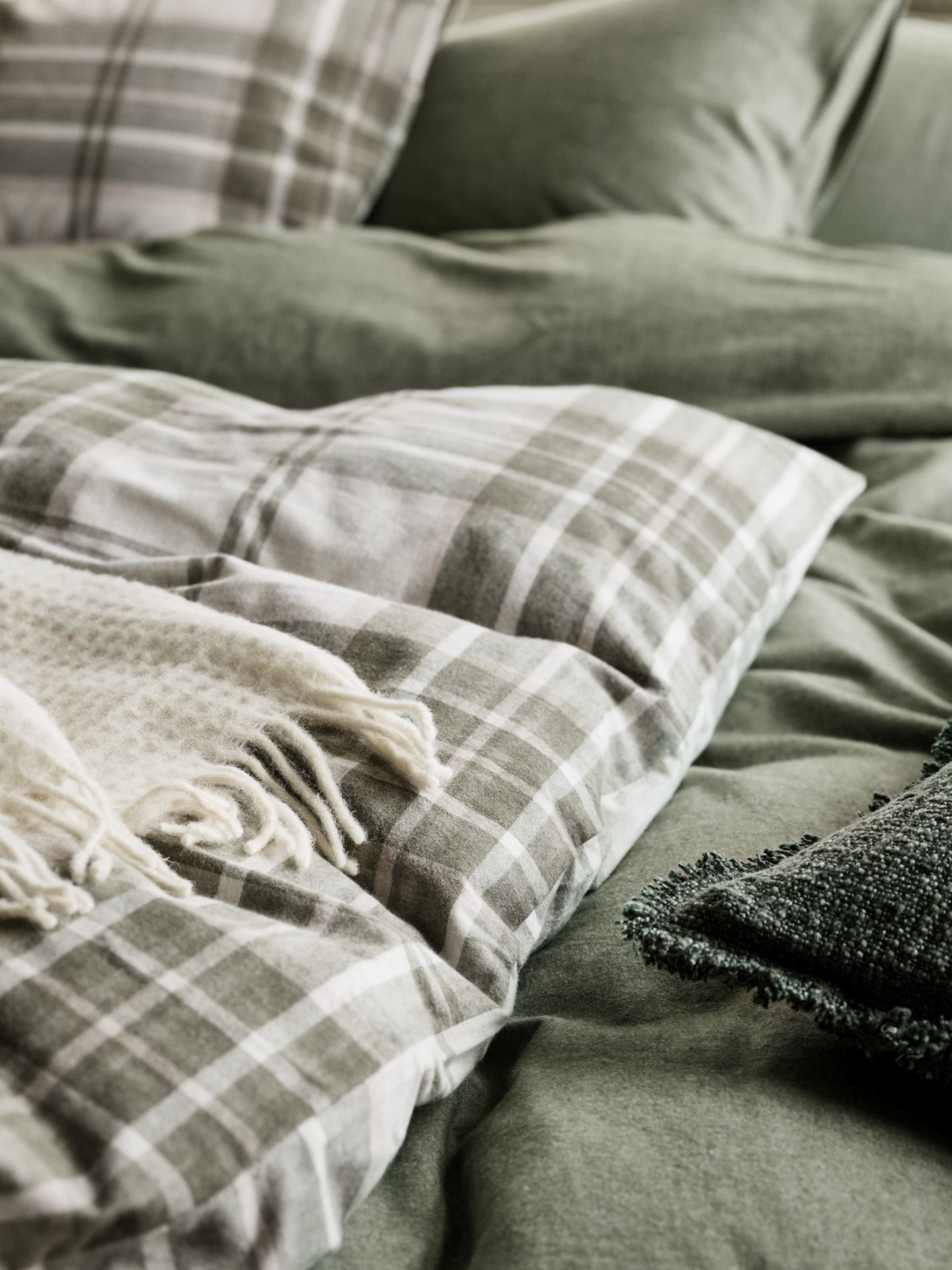 Påslakanset i garnfärgad flanell olivgrön - 2