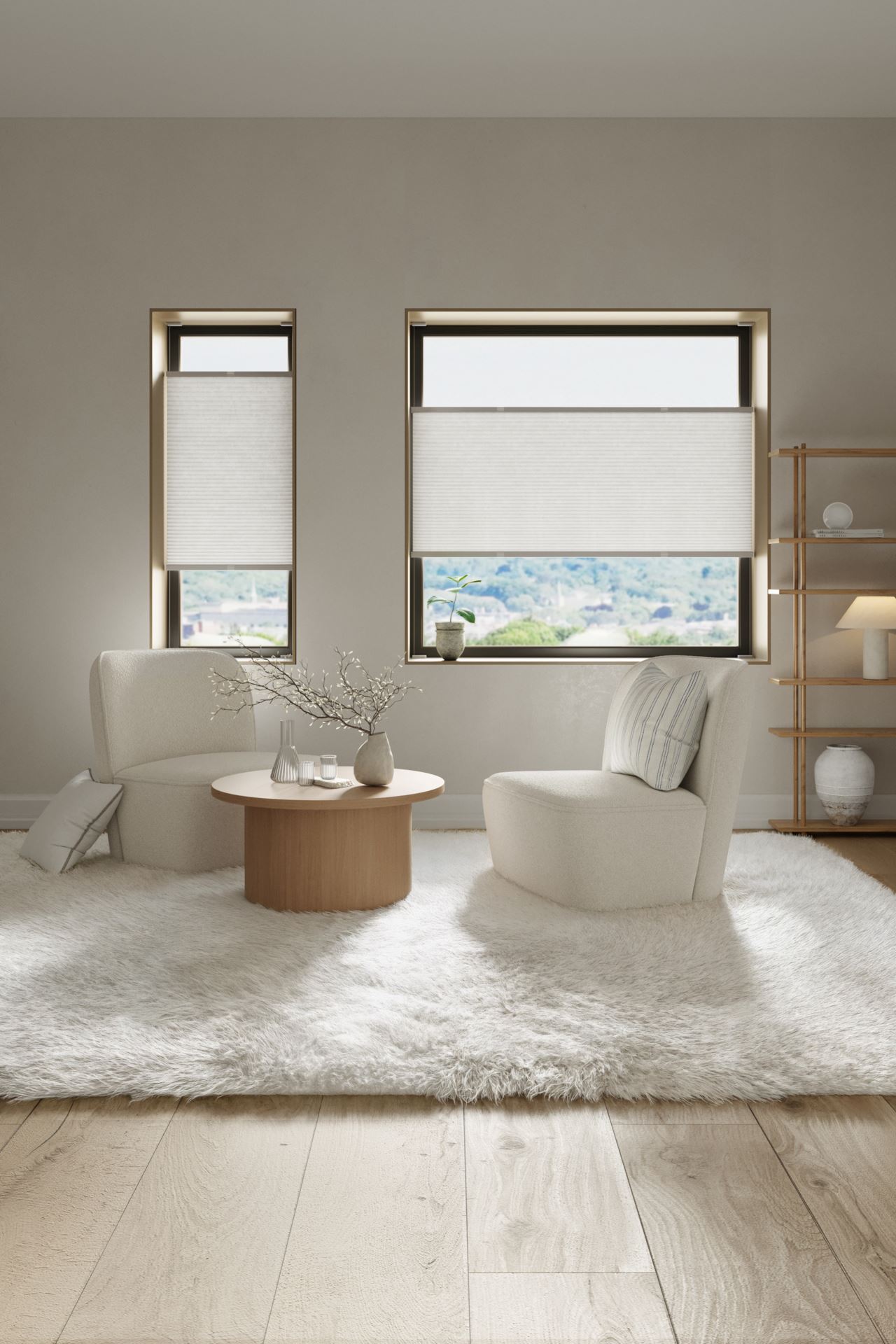 Ljusfiltrerande dubbel plisségardin vit - 3