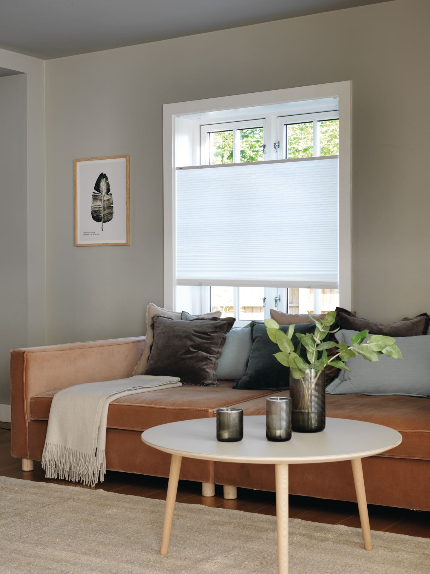 Ljusfiltrerande dubbel plisségardin vit - 2