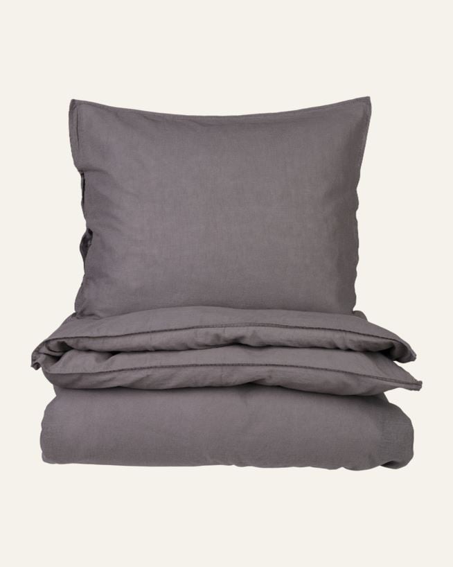 Påslakanset i linne & bomull mörkgrå - 150x210 cm mörkgrå - 1