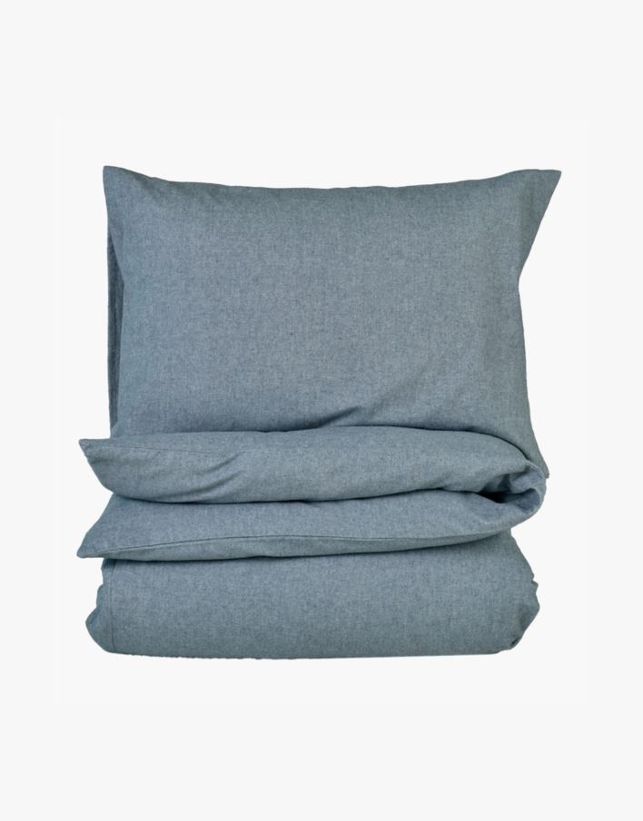 Påslakanset i garnfärgad flanell gråblå - 150x210+50x60 cm gråblå - 1