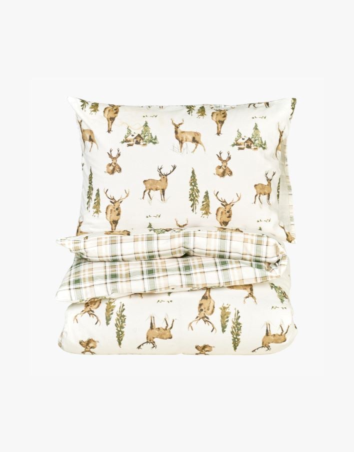 Påslakanset i flanell multi/grön - 150x210 cm multi/grön - 1