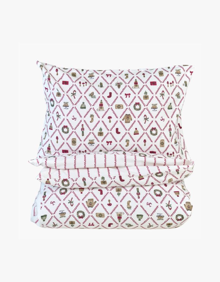 Påslakanset i flanell multi/röd - 150x210 cm multi/röd - 1